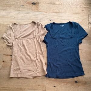 Old Navy Women's Square Neck Tops - Tan and Blue